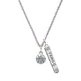 thumbnail image 1 of Delight Jewelry Silvertone Small Basketball with a AB Crystal Silvertone Family Bar Charm Necklace, 23", 1 of 1