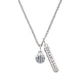 thumbnail image 1 of Delight Jewelry Silvertone Small Basketball with a AB Crystal Silvertone Fearless Bar Charm Necklace, 23", 1 of 4