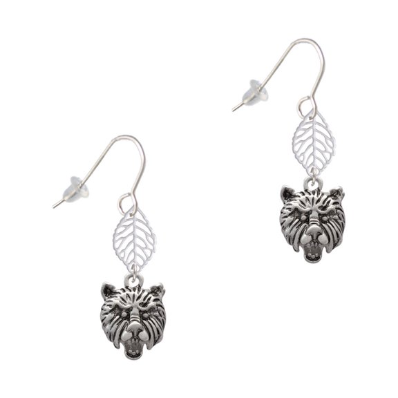 Delight Jewelry Silvertone Small Bear - Mascot Silvertone Leaf French Earrings