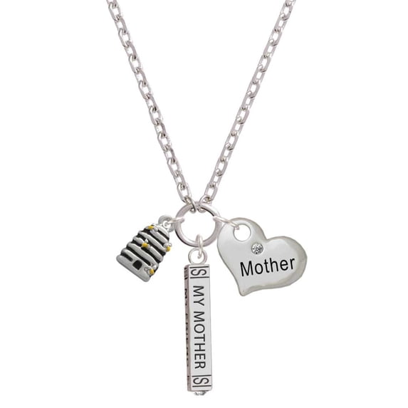 Delight Jewelry Silvertone Small Beehive with 4 Bees Always My Mother Bar Zoe Necklace