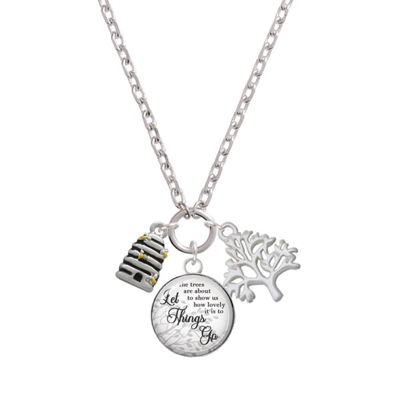 Delight Jewelry Silvertone Small Beehive with 4 Bees Let Things Go Fall Zoey Charm Necklace, 28"