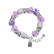 Delight Jewelry Silvertone Small Beehive with 4 Bees Purple Butterfly Bead Charm Bracelet, 7"+1" Extender