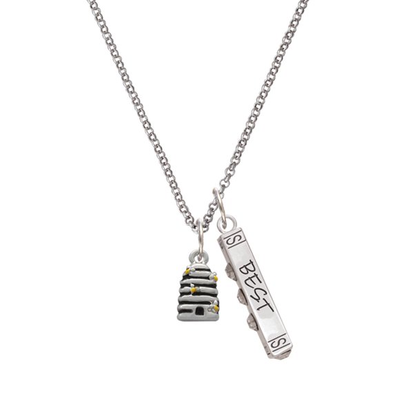 Delight Jewelry Silvertone Small Beehive with 4 Bees Silvertone Best Friends Forever Bar Charm Necklace, 23"