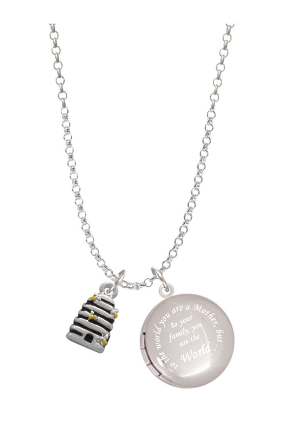 Silvertone Small Beehive with 4 Bees To the World You are a Mother Locket Necklace