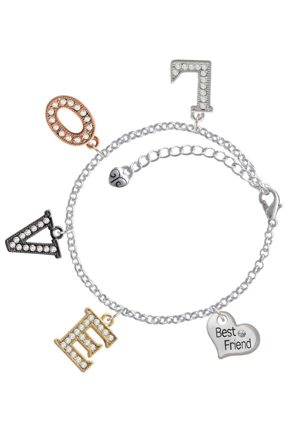 Silvertone Small ''Best Friend'' Heart Multi-Colored Crystal Love Charm Bracelet