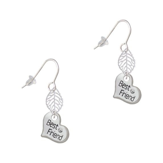 Delight Jewelry Silvertone Small ''Best Friend'' Heart Silvertone Leaf French Earrings