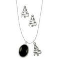 thumbnail image 1 of Delight Jewelry Silvertone Small Black Acrylic Oval Silver tone Zig Zag Christmas Tree Charm Necklace and Stud Earrings, 1 of 4