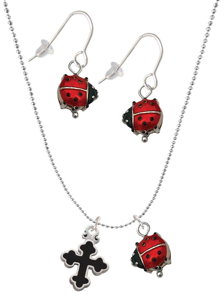 Delight Jewelry Silvertone Small Black Enamel Botonee Cross Red Lucky ...