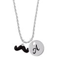 thumbnail image 1 of Delight Jewelry Silvertone Small Black Enamel Mustache Silvertone Script Initial Disc - A - Charm Necklace, 20"+3", 1 of 4