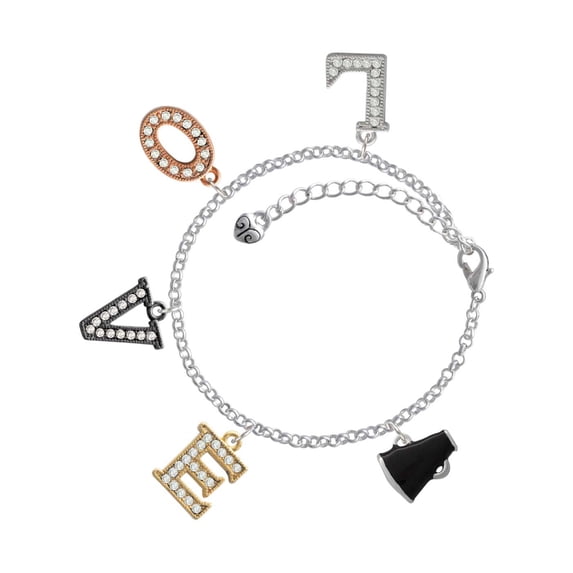 Delight Jewelry Silvertone Small Black Megaphone Multi-Colored Crystal Love Charm Bracelet