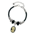 thumbnail image 1 of Delight Jewelry Silvertone Small Black Oval Cameo Coach Celtic Knot Leather Bead Bracelet, 7"+2" Extender, 1 of 4