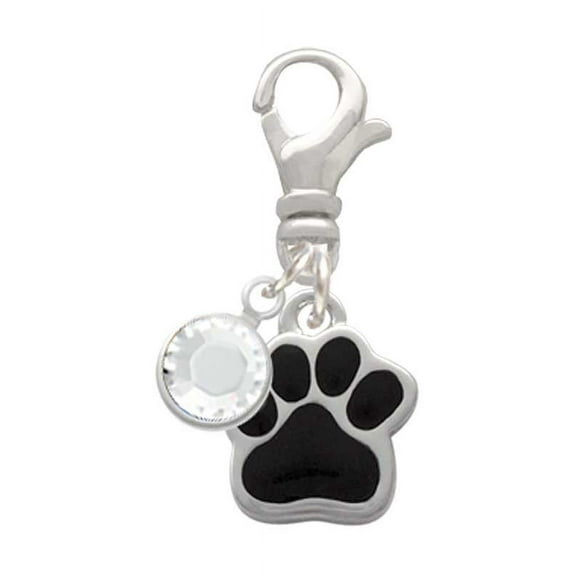 Delight Jewelry Silvertone Small Black Paw - Silvertone Clip on Charm with Clear Crystal Drop