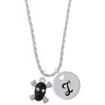 thumbnail image 1 of Delight Jewelry Silvertone Small Black Resin Skull with Clear Crystals Silvertone Script Initial Disc - I - Charm Necklace, 20"+3", 1 of 4