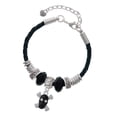 thumbnail image 1 of Delight Jewelry Silvertone Small Black Resin Skull with Clear Crystals Sister Celtic Knot Leather Bead Bracelet, 7"+2" Extender, 1 of 4