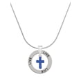 thumbnail image 1 of Delight Jewelry Silvertone Small Blue Crystal Cross Live Ring Charm Necklace, 18", 1 of 4