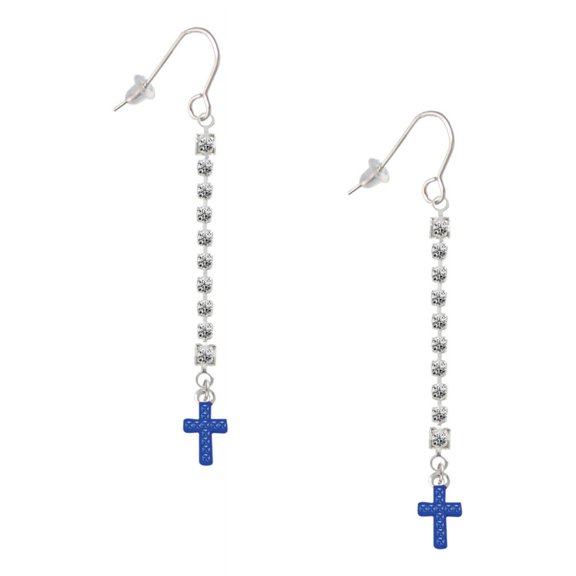 Delight Jewelry Silvertone Small Blue Crystal Cross - Silver-tone Long Sparkle Dangle French Earrings