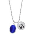 thumbnail image 1 of Delight Jewelry Silvertone Small Blue Imitation Cat's Eye Silvertone Script Initial Disc - B - Charm Necklace, 20"+3", 1 of 4