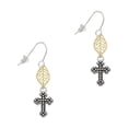 thumbnail image 1 of Delight Jewelry Silvertone Small Botonee Cross with Beaded Decoration Goldtone Leaf French Earrings, 1 of 4