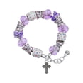 thumbnail image 1 of Delight Jewelry Silvertone Small Botonee Cross with Beaded Decoration Purple Butterfly Bead Charm Bracelet, 7"+1" Extender, 1 of 1
