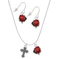 thumbnail image 1 of Delight Jewelry Silvertone Small Botonee Cross with Beaded Decoration Red Lucky Ladybug Necklace and Dangle Earrings Set, 1 of 6