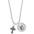 thumbnail image 1 of Delight Jewelry Silvertone Small Botonee Cross with Beaded Decoration Silvertone Script Initial Disc - O - Charm Necklace, 20"+3", 1 of 4
