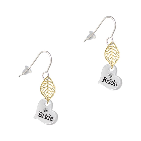Delight Jewelry Silvertone Small Bride Heart Goldtone Leaf French Earrings