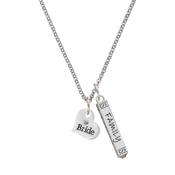 Delight Jewelry Silvertone Small Bride Heart Silvertone Family Bar Charm Necklace, 23"