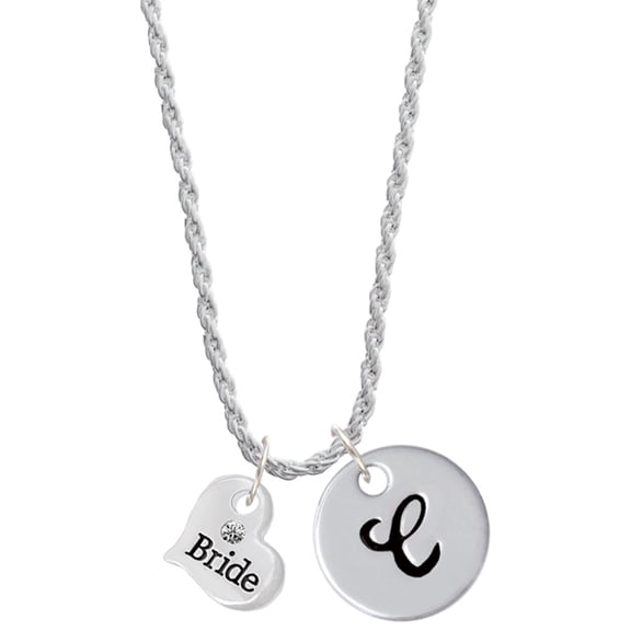 Delight Jewelry Silvertone Small Bride Heart Silvertone Script Initial Disc - C - Charm Necklace, 20"+3"