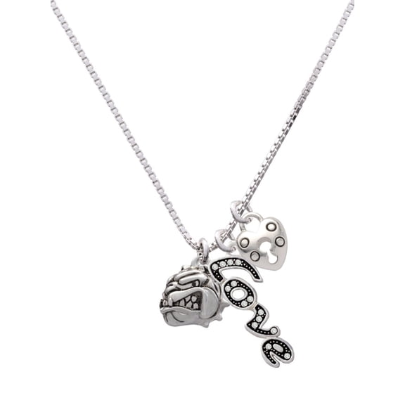 Delight Jewelry Silvertone Small Bulldog - Mascot - Love and Lock Charm Necklace, 18"+1"