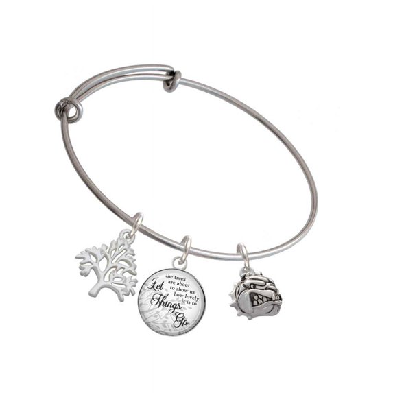 Delight Jewelry Silvertone Small Bulldog - Mascot Silvertone Let Things Go Tree Charm Bangle Bracelet