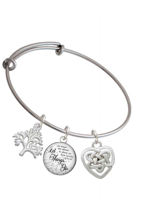 Silvertone Small Celtic Heart Knot Silvertone Let Things Go Tree Charm Bangle Bracelet