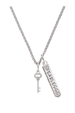 Silvertone Small Clear AB Crystals Oval Key Silvertone Fearless Bar Charm Necklace, 23"