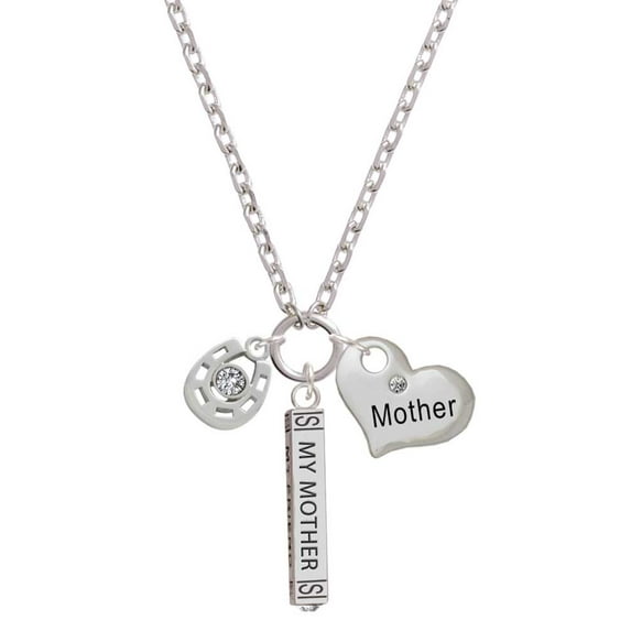 Delight Jewelry Silvertone Small Clear Crystal Horseshoe Always My Mother Bar Zoe Necklace