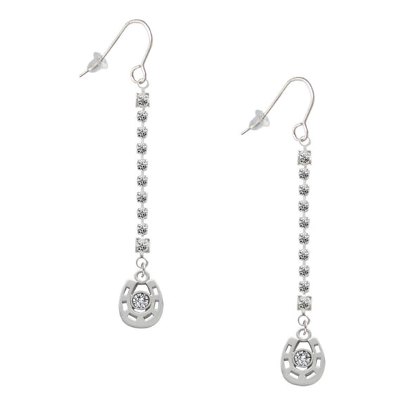 Delight Jewelry Silvertone Small Clear Crystal Horseshoe - Silver-tone Long Sparkle Dangle French Earrings