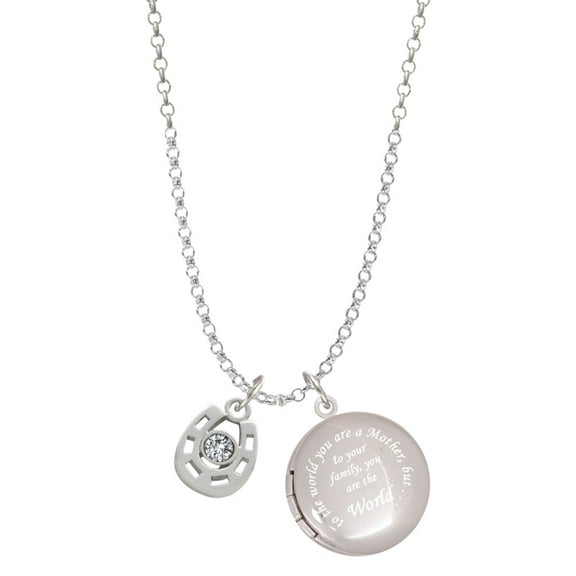 Delight Jewelry Silvertone Small Clear Crystal Horseshoe To the World You are a Mother Locket Necklace