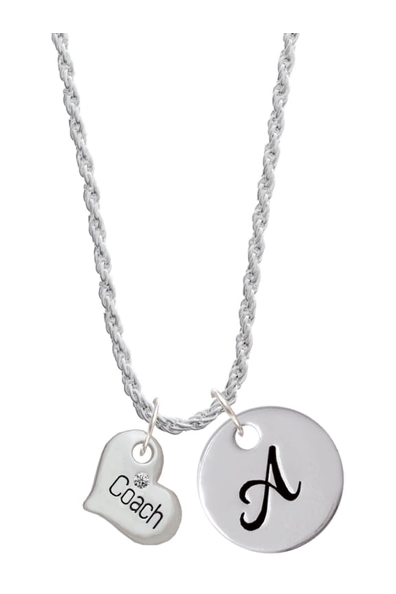 Silvertone Small ''Coach'' Heart Silvertone Script Initial Disc - A - Charm Necklace, 20"+3"