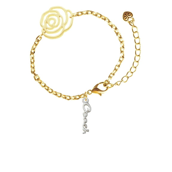 Delight Jewelry Silvertone Small Coach Script Gold-tone Flower Link Chain Bracelet, 6.75"+2" Extender