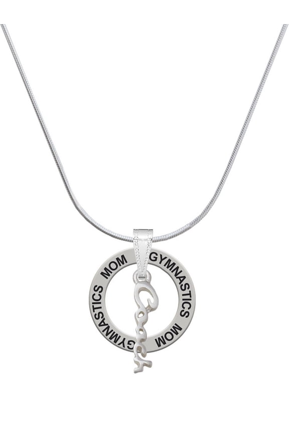 Silvertone Small Coach Script Gymnastics Mom Ring Charm Necklace, 18"
