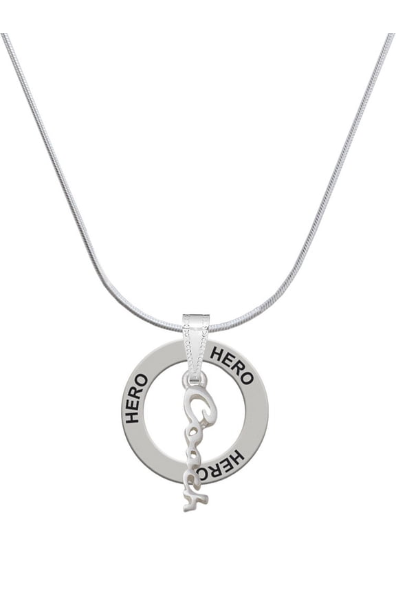 Silvertone Small Coach Script Hero Ring Charm Necklace, 18"