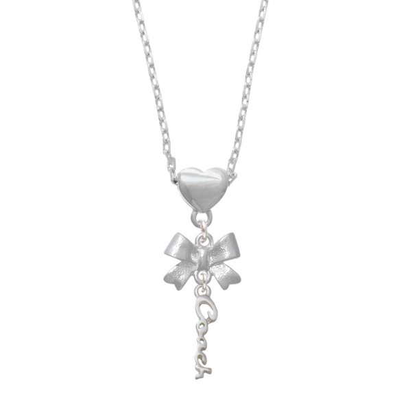 Delight Jewelry Silvertone Small Coach Script Silver tone Bow Heart Necklace