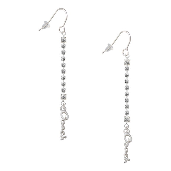 Delight Jewelry Silvertone Small Coach Script - Silver-tone Long Sparkle Dangle French Earrings