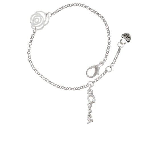 Delight Jewelry Silvertone Small Coach Script Silver-tone Rose Link Chain Bracelet, 6.25"+1.75" Extender