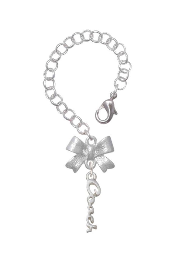 Silvertone Small Coach Script - Silvertone Bow Charm Accessory for Tumblers and Thermal Cups