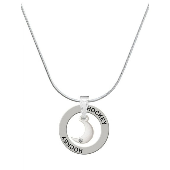 Delight Jewelry Silvertone Small Crescent Moon Hockey Ring Charm Necklace, 18"