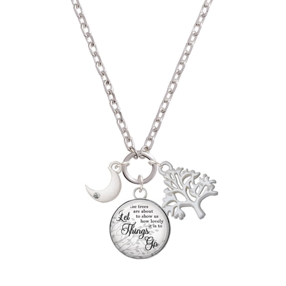 Delight Jewelry Silvertone Small Crescent Moon Let Things Go Fall Zoey Charm Necklace, 28"