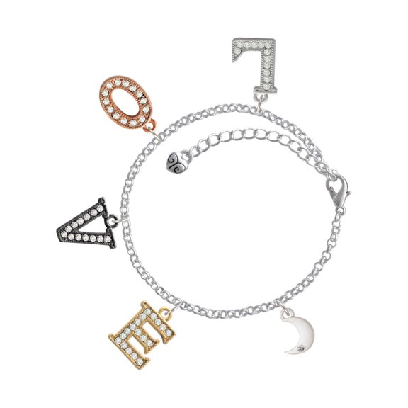Delight Jewelry Silvertone Small Crescent Moon Multi-Colored Crystal Love Charm Bracelet