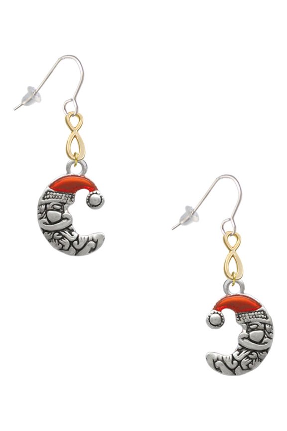 Silvertone Small Crescent Moon Santa Gold Tone Infinity French Earrings