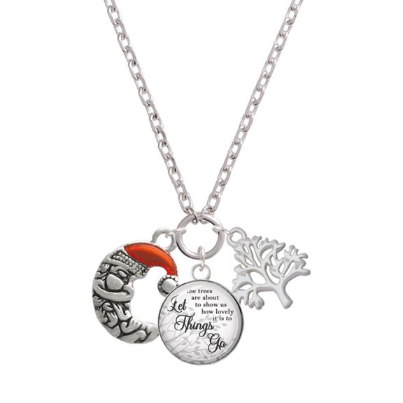 Delight Jewelry Silvertone Small Crescent Moon Santa Let Things Go Fall Zoey Charm Necklace, 28"