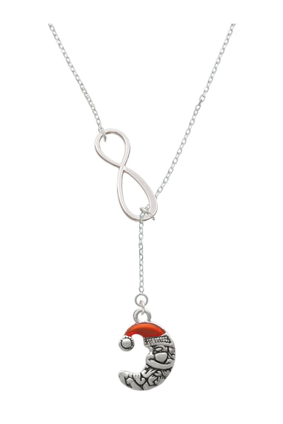 Silvertone Small Crescent Moon Santa Silver tone Elegant Infinity Lariat Necklace