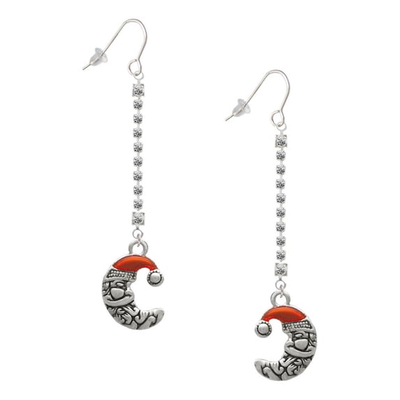 Delight Jewelry Silvertone Small Crescent Moon Santa - Silver-tone Long Sparkle Dangle French Earrings